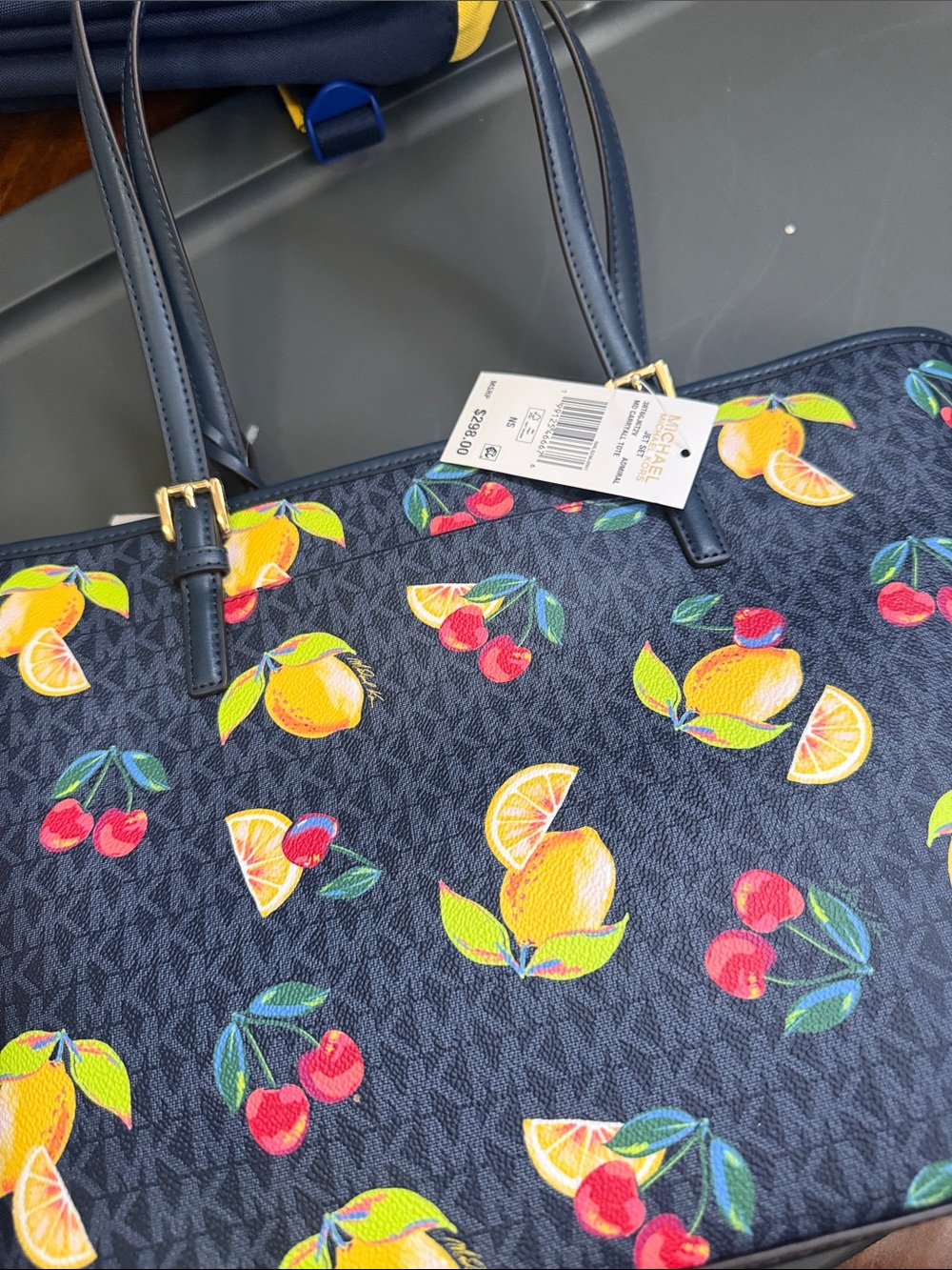 Michael Kors Navy Tote with Citrus and Cherry Print - Picture 2 of 6